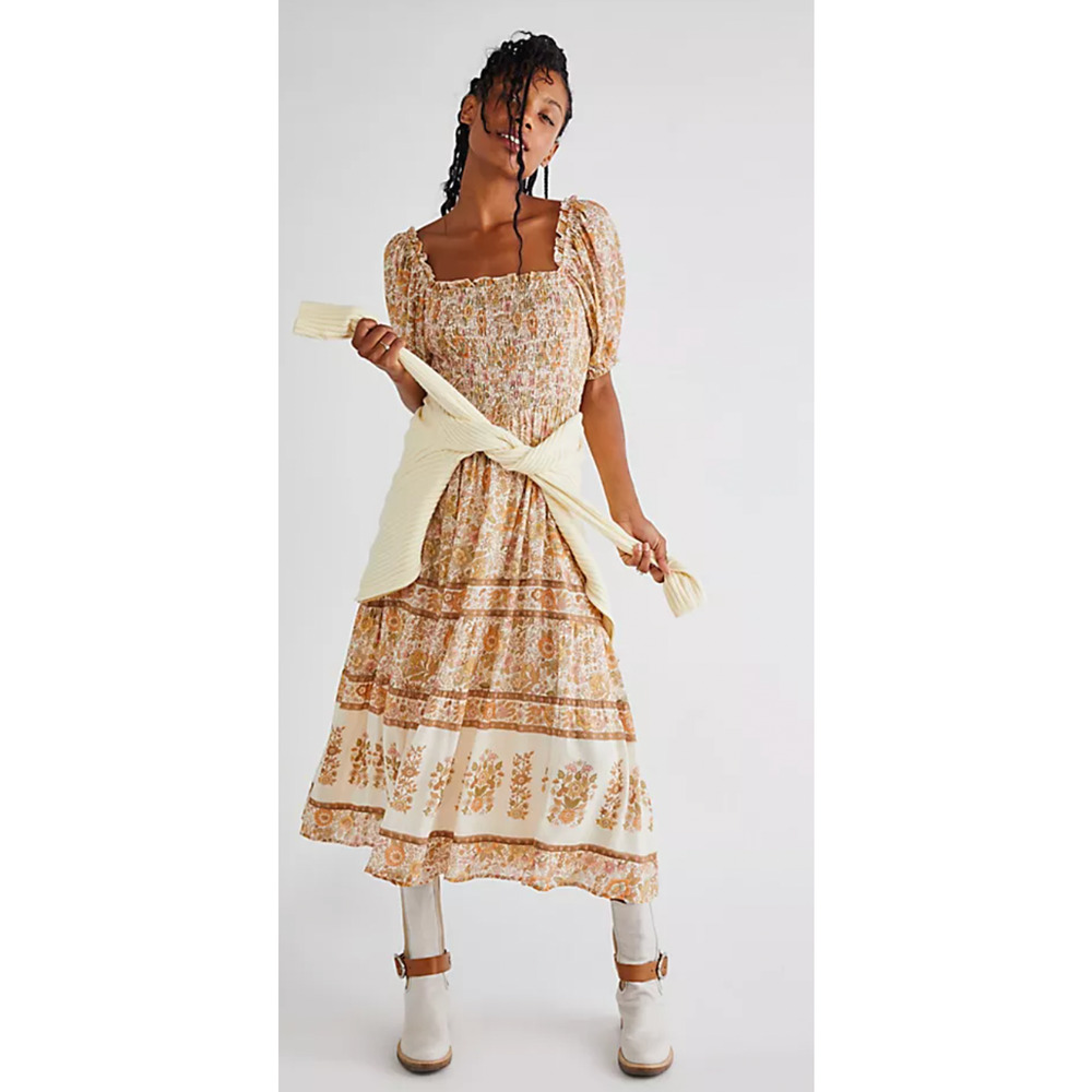 Spell & The Gypsy Co S Juniper Shirred Floral Smocked Midi Dress - Picture 8 of 8